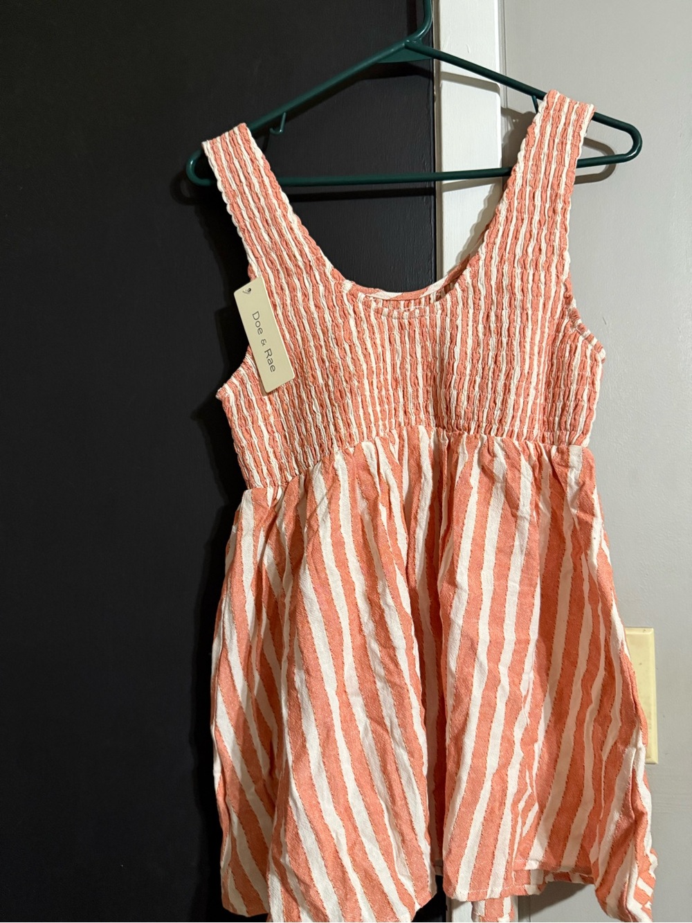 Doe & Rae Coral and White Striped Smocked top